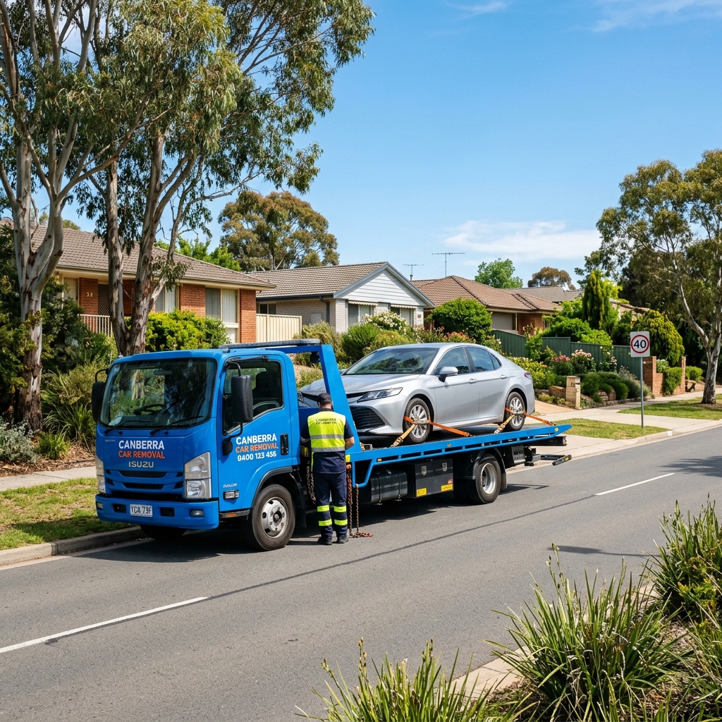 Flatbed tow truck providing free car removal across Canberra